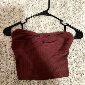 Brown Ribbed Twist Tube Top